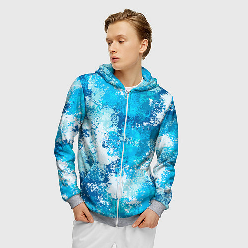 Мужская толстовка на молнии Спортивный камуфляж Пикси - Лагуна / 3D-Меланж – фото 3