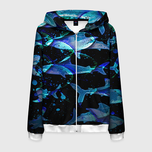Мужская толстовка на молнии На дне морском Акулы / 3D-Белый – фото 1