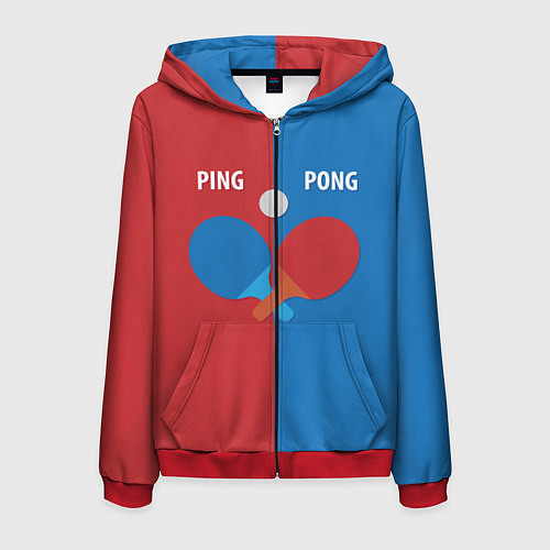 Мужская толстовка на молнии PING PONG теннис / 3D-Красный – фото 1
