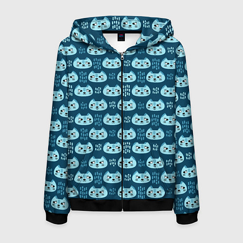 Мужская толстовка на молнии Мордочки котов в плоском стиле Паттерн / 3D-Черный – фото 1