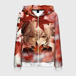Толстовка 3D на молнии мужская Кадзуха и кленовые листья, цвет: 3D-белый