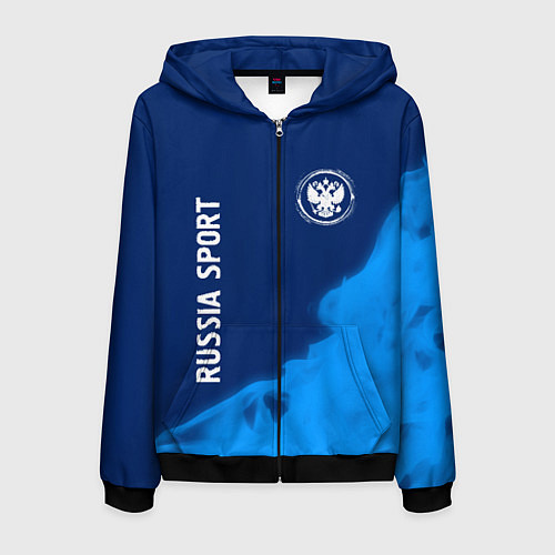 Мужская толстовка на молнии РОССИЯ - ГЕРБ Russia Sport Пламя / 3D-Черный – фото 1