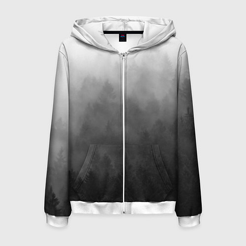 Мужская толстовка на молнии Темный лес - туман / 3D-Белый – фото 1