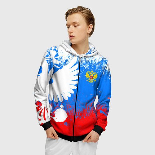 Мужская толстовка на молнии Я русский герб / 3D-Черный – фото 3