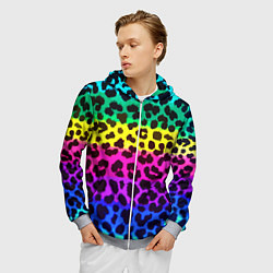 Толстовка 3D на молнии мужская Leopard Pattern Neon, цвет: 3D-меланж — фото 2