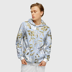 Толстовка 3D на молнии мужская Цветы Золотые Листья, цвет: 3D-белый — фото 2