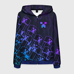 Толстовка 3D на молнии мужская Minecraft CREEPER NEON, цвет: 3D-синий