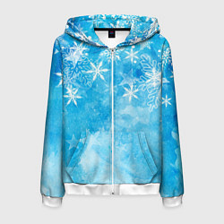 Толстовка 3D на молнии мужская Новогодние снежинки, цвет: 3D-белый