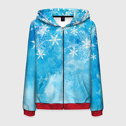 Толстовка 3D на молнии мужская Новогодние снежинки, цвет: 3D-красный