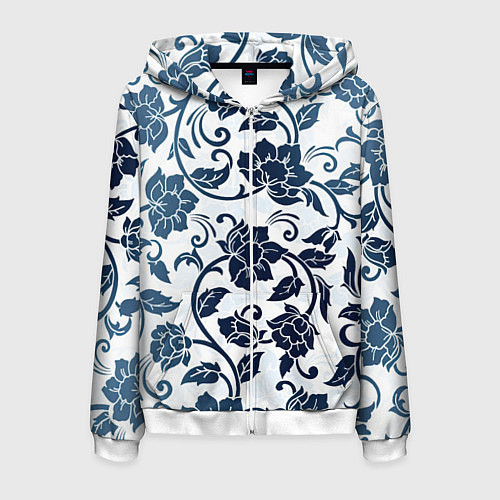Мужская толстовка на молнии Гжелевые цветы / 3D-Белый – фото 1