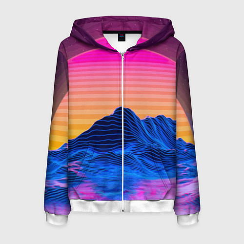 Мужская толстовка на молнии Vaporwave Mountains Психоделика Неон / 3D-Белый – фото 1