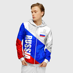 Толстовка 3D на молнии мужская RUSSIA - SPORTWEAR - ТРИКОЛОР, цвет: 3D-белый — фото 2