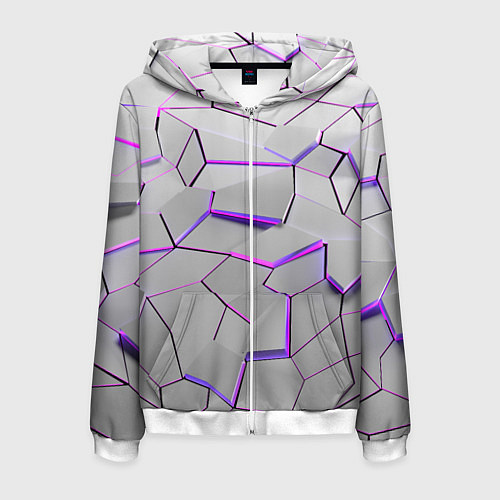 Мужская толстовка на молнии 3д плиты - белый неон / 3D-Белый – фото 1