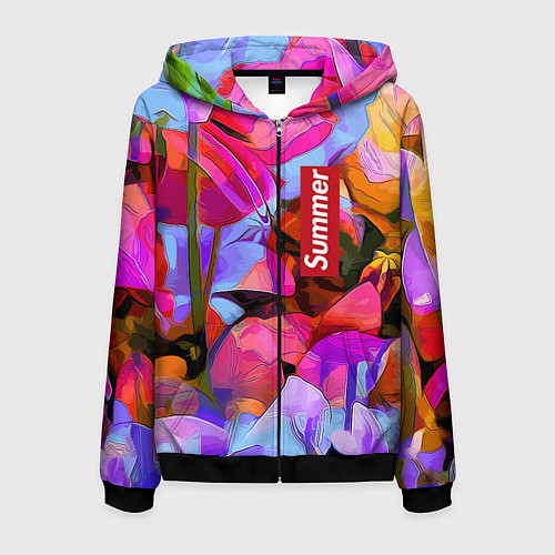 Мужская толстовка на молнии Красочный летний цветочный паттерн Summer color pa / 3D-Черный – фото 1