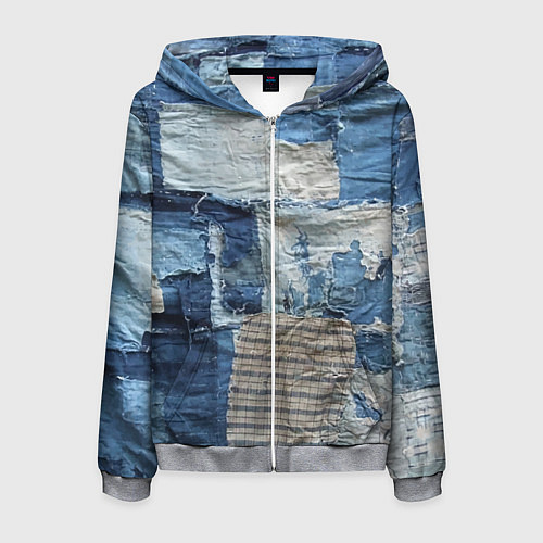 Мужская толстовка на молнии Пэчворк Рваная ткань Hype / 3D-Меланж – фото 1