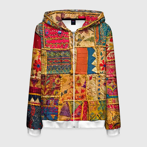 Мужская толстовка на молнии Пэчворк Лоскутное одеяло Patchwork Quilt / 3D-Белый – фото 1