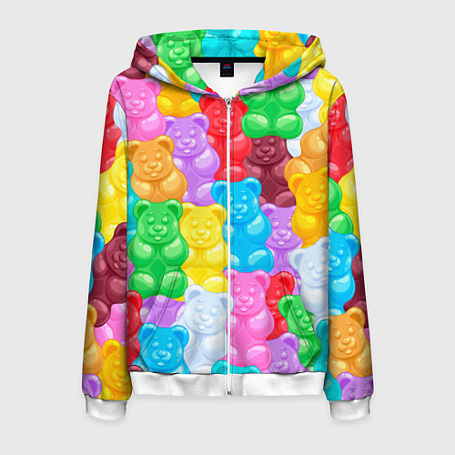 Мужская толстовка на молнии Мармеладные мишки разноцветные / 3D-Белый – фото 1