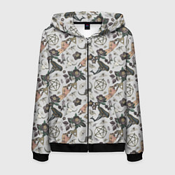 Мужская толстовка на молнии Пентаграмма, бабочка, череп, ведьма, темные цветы