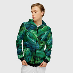 Толстовка 3D на молнии мужская Green plants pattern, цвет: 3D-черный — фото 2