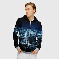 Толстовка 3D на молнии мужская Ночной город night city, цвет: 3D-меланж — фото 2