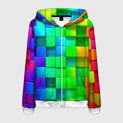 Мужская толстовка на молнии РАЗНОЦВЕТНЫЕ КУБИКИ MULTICOLORED CUBES / 3D-Белый – фото 1