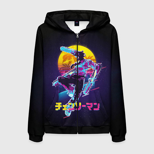 Мужская толстовка на молнии CHAINSAW MAN on the background of the moon / 3D-Черный – фото 1
