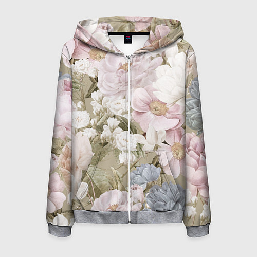 Мужская толстовка на молнии Цветы Английский Садовый Узор / 3D-Меланж – фото 1