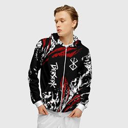 Толстовка 3D на молнии мужская BERSERK BLACK MASK - БЕРСЕРК ЧЁРНАЯ МАСКА, цвет: 3D-белый — фото 2