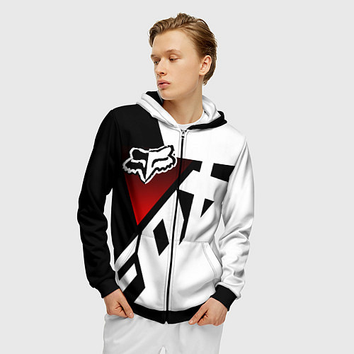 Мужская толстовка на молнии FOX RACING - ФОКС ЧЕРНЫЙ И БЕЛЫЙ / 3D-Черный – фото 3