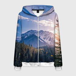 Толстовка 3D на молнии мужская Горы Лес Солнце, цвет: 3D-белый