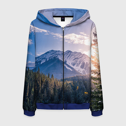 Мужская толстовка на молнии Горы Лес Солнце / 3D-Синий – фото 1