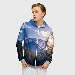 Толстовка 3D на молнии мужская Горы Лес Солнце, цвет: 3D-меланж — фото 2