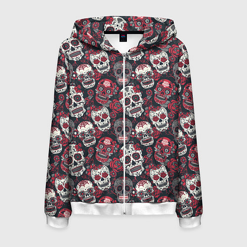 Мужская толстовка на молнии День мертвых Черепа Мексика / 3D-Белый – фото 1