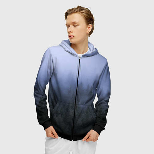 Мужская толстовка на молнии Лес в ночи / 3D-Черный – фото 3