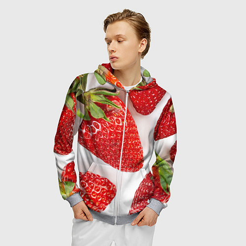 Мужская толстовка на молнии Strawberries / 3D-Меланж – фото 3