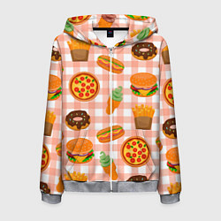 Толстовка 3D на молнии мужская PIZZA DONUT BURGER FRIES ICE CREAM pattern, цвет: 3D-меланж