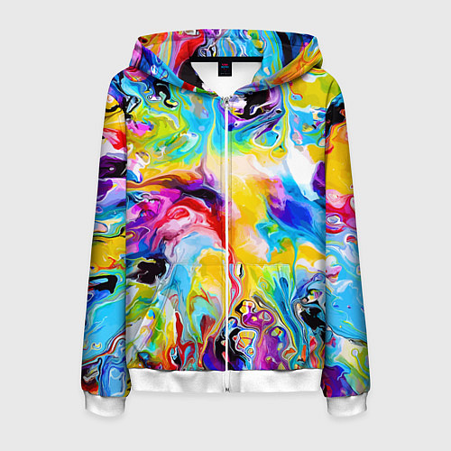 Мужская толстовка на молнии Неоновые всплески красок Лето Neon splashes of col / 3D-Белый – фото 1