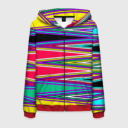 Толстовка 3D на молнии мужская Разноцветный радужный полосатый принт, цвет: 3D-красный