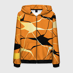 Толстовка 3D на молнии мужская Абстрактные полосы на оранжевом фоне, цвет: 3D-черный