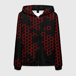 Толстовка 3D на молнии мужская НАНОКОСТЮМ Black and Red Hexagon Гексагоны, цвет: 3D-черный