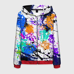 Толстовка 3D на молнии мужская Брызги и мазки разноцветных красок на белом фоне, цвет: 3D-красный