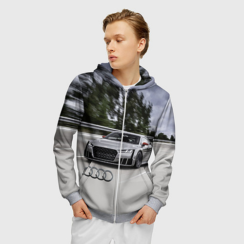 Мужская толстовка на молнии Ауди на скоростном шоссе Audi on the expressway / 3D-Меланж – фото 3