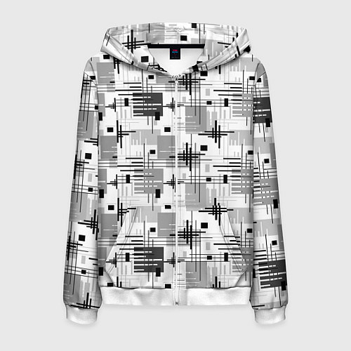 Мужская толстовка на молнии Черно белый ретро геометрический узор / 3D-Белый – фото 1