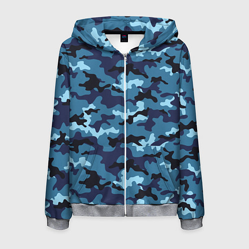 Мужская толстовка на молнии Камуфляж Тёмно-Синий Camouflage Dark-Blue / 3D-Меланж – фото 1