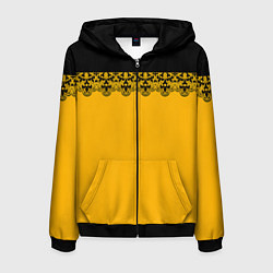 Толстовка 3D на молнии мужская Черное кружево на желтом фоне, цвет: 3D-черный