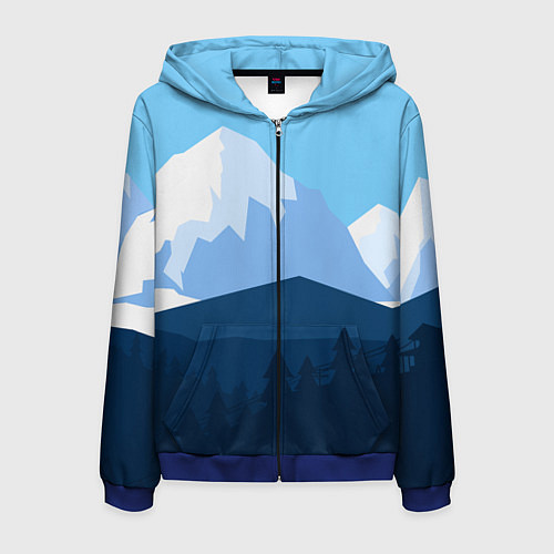 Мужская толстовка на молнии Горы, лес, канатная дорога / 3D-Синий – фото 1