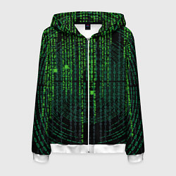 Толстовка 3D на молнии мужская Бинарная матрица, цвет: 3D-белый