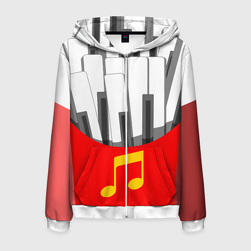 Мужская толстовка на молнии Клавиши фортепиано как картошка фри / 3D-Белый – фото 1
