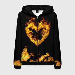 Толстовка 3D на молнии мужская Fire Heart, цвет: 3D-черный