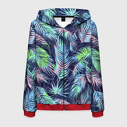 Толстовка 3D на молнии мужская Разноцветные Листья Пальм, цвет: 3D-красный